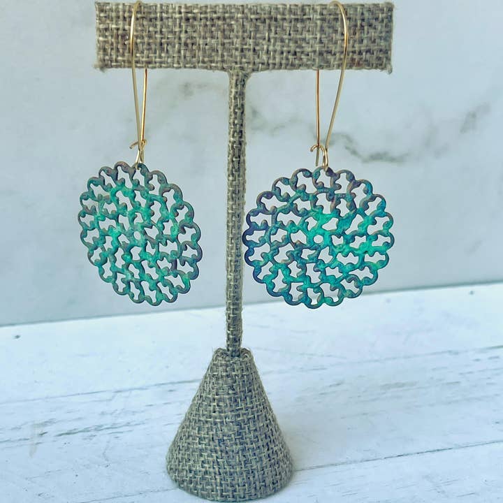 Rage Gems & Jewelry - Wholesale Dangle Earrings - Verdigris Filigree Circle Drop Earrings0