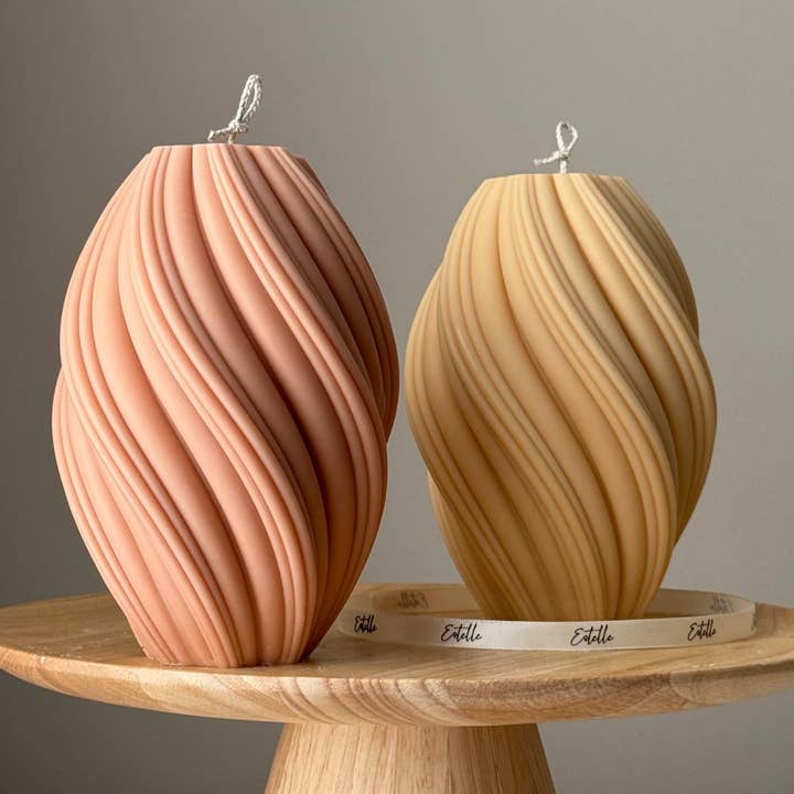 Hand Poured Tall Swirl Soy Wax Candle: Sculptural Art Decor for wholesale by Estelle Studio