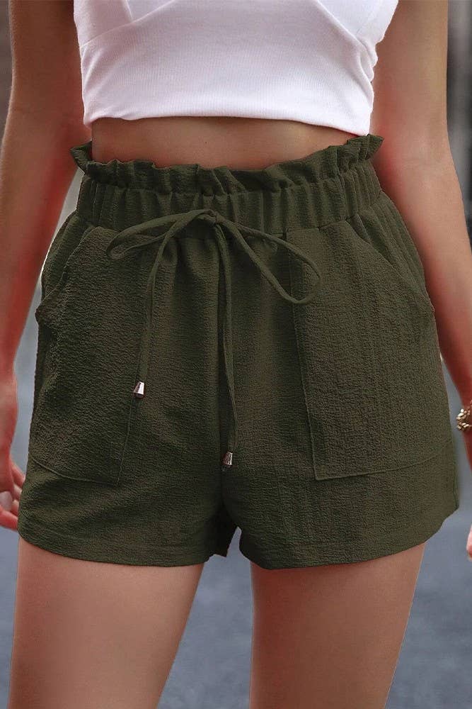 UNISHE – Calções – Mulher por atacado – Shorts Primavera Verão Liso Elast com Bolsos de Cintura AXR0829