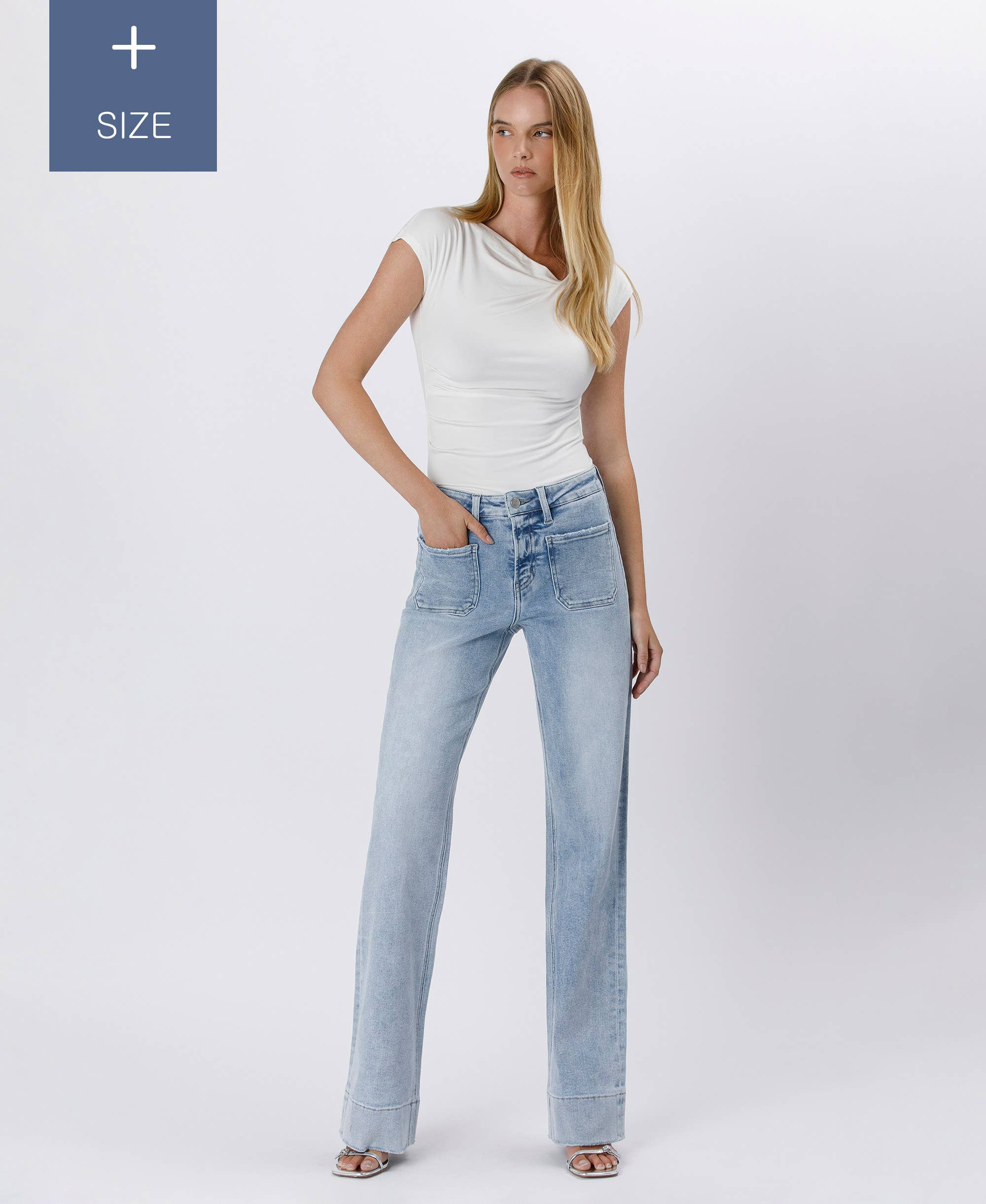 TENTAR JEANS ACAMPANADOS CON DOBLADILLO DE PANTALÓN DE TALLE ALTO DE TALLA GRANDE LV1602-P de venta al por mayor en Faire4