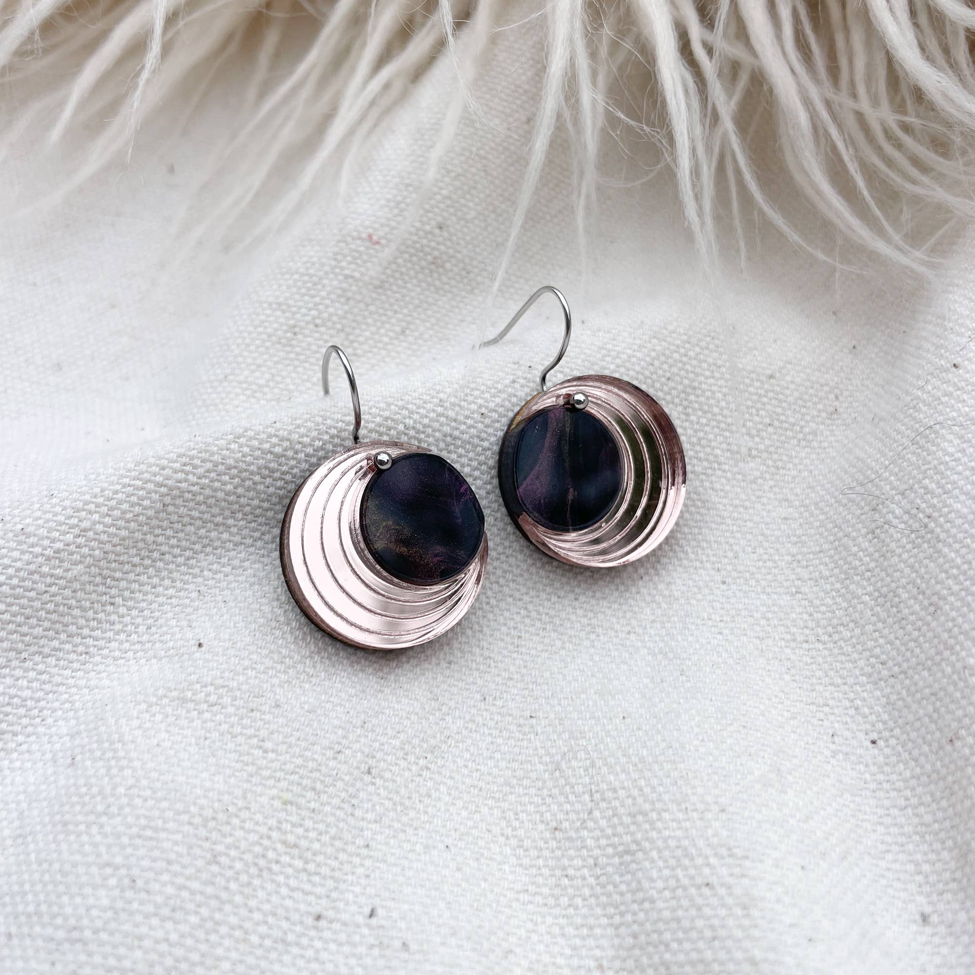 Rosa Pietsch - Wholesale Dangle Earrings - Crescent Moon Disc Drop Earrings - Rose Gold1