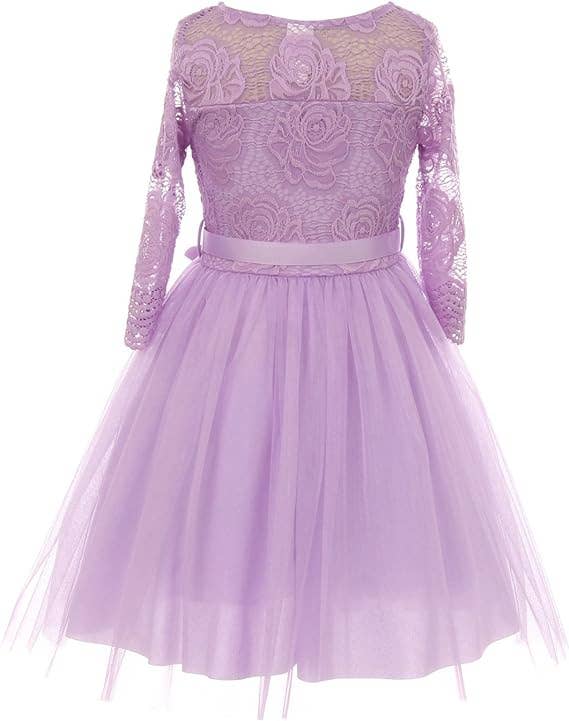 iGirlDress - Wholesale Dress - Kids - Little Girls 3/4Sleeve Floral Lace Corsage Flower Girl Dress9