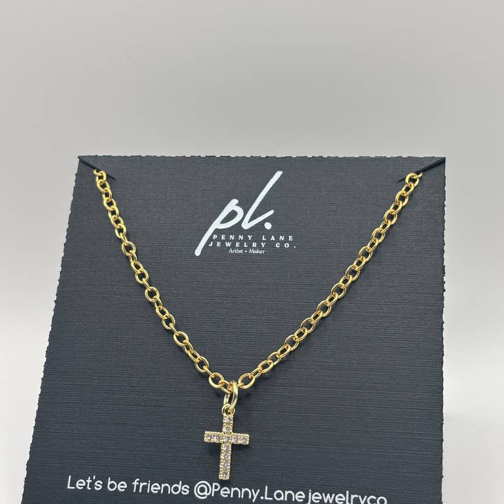 Penny Lane Jewelry Co - Vente Colliers à pendentif - Collier croix délicate minimaliste en strass couleur or Annie2
