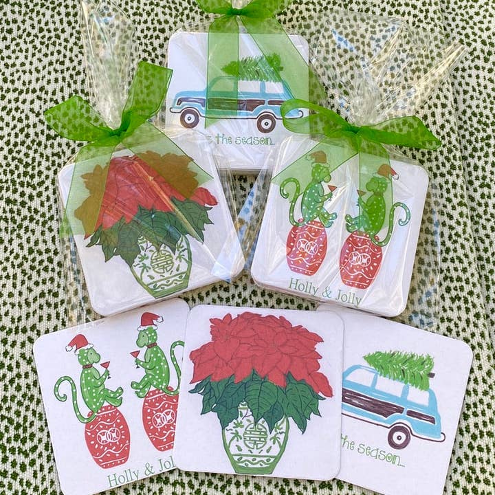 Lemondaisy Design - Vendita all'ingrosso Sottobicchiere monouso - Sottobicchieri di carta Chinoiserie Woody Wagon con albero di Natale