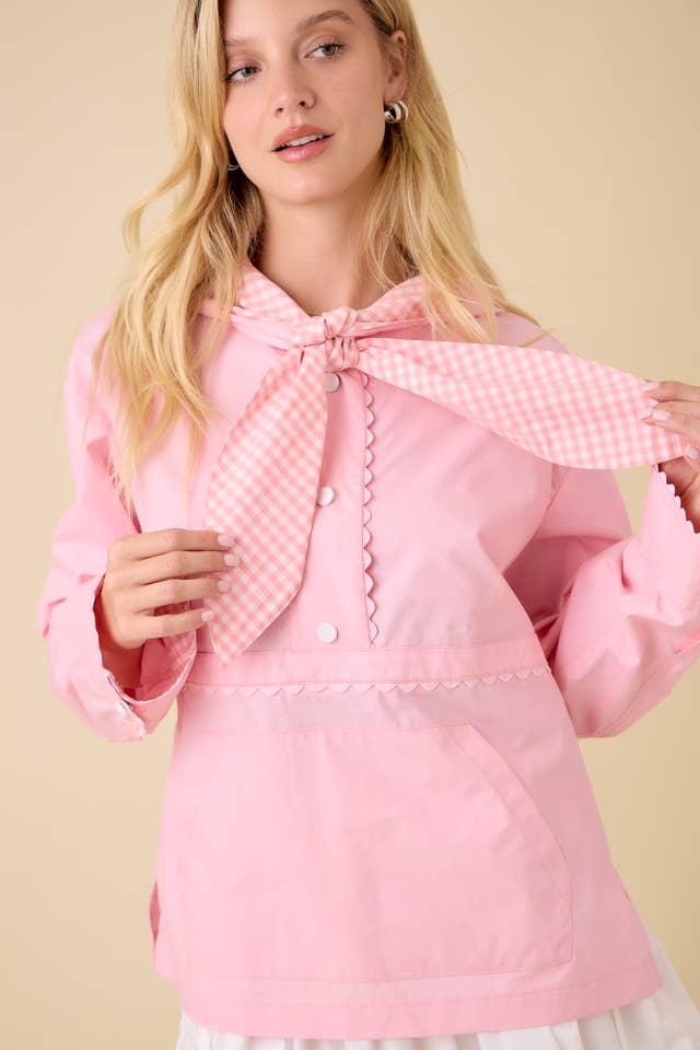 Main Strip - Wholesale Windbreaker - Women's - Windbreaker Jacket With Hoodie And Neck Tie Detail10