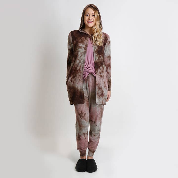 TIE DYE COZY ONE BUTTON HOODIE POCKET CARDI for wholesale by Coin 1804