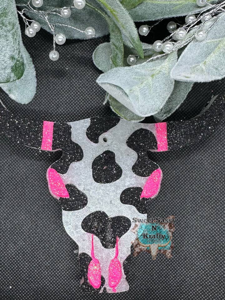 Hot pink black cow print car freshie for wholesale by Sweet Sassy N Krafty LLC