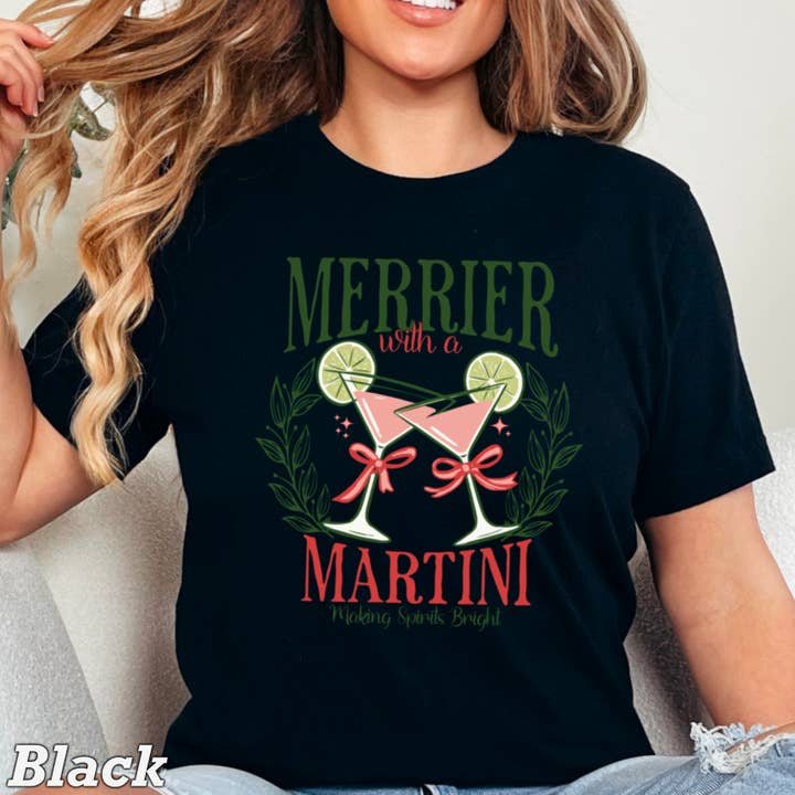 Shoppe SHC - Wholesale T-shirt (graphic) – women's - Merrier Martini Christmas Graphic Tee | Comfort Color25