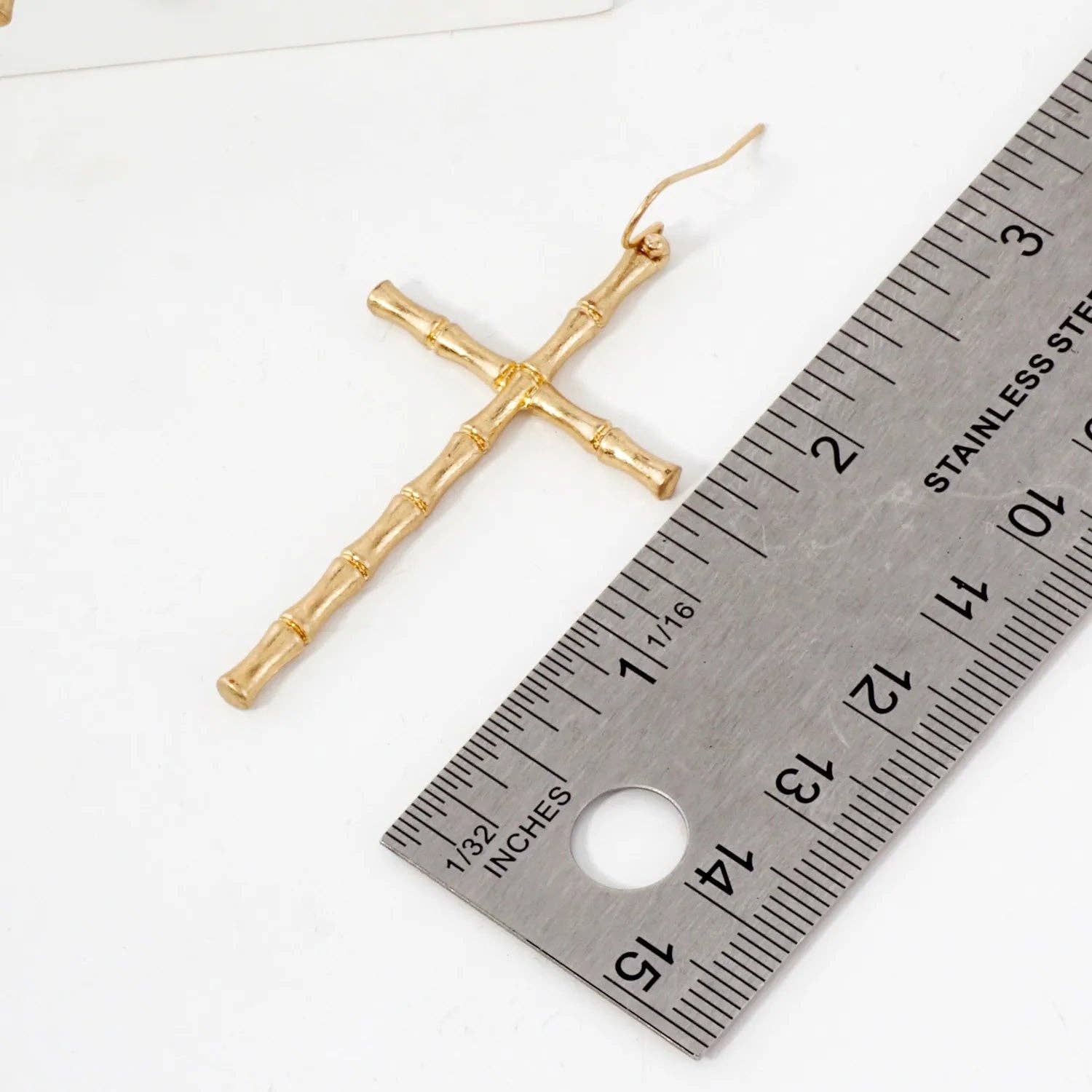 Wild Honey - Wholesale Dangle Earrings - Bamboo-Texture Metal Cross Dangle Earrings4