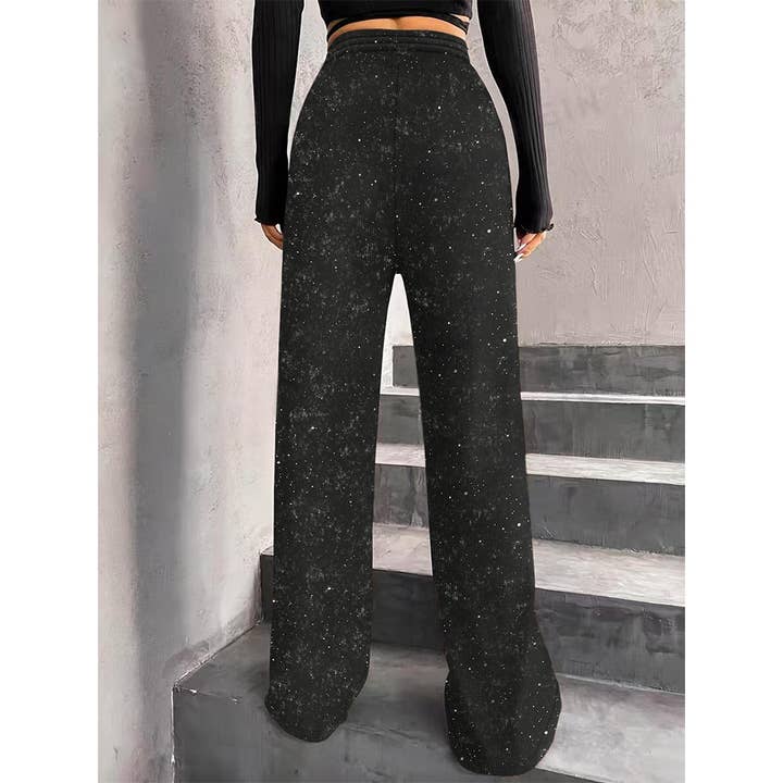 Black Sparkly Wide-Leg Starry Drawstring Straight Pants ZK3443 for wholesale on Faire2
