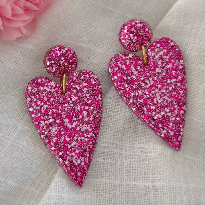 Boucles d'oreilles Big Love pink/purple mini pour la vente par Les Noeuds de Maman
