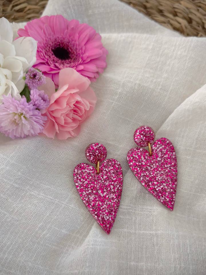 Big Love pink/purple mini earrings for wholesale by Les Noeuds de Maman