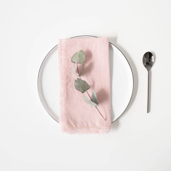 Linen Tales - Wholesale Dinner & Cloth Napkin - Misty Rose Linen Napkins with Fringes Set of 2