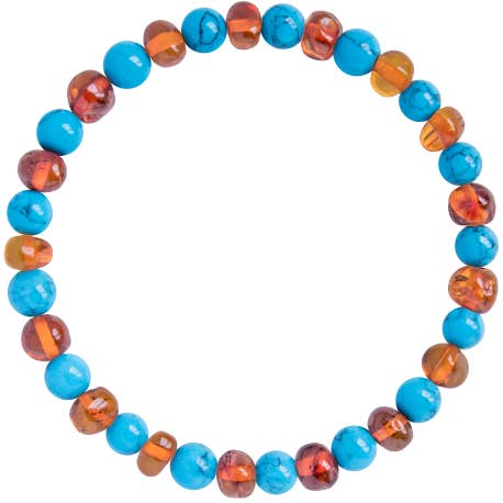 Bracelet Adulte Ambre Et Pierre Naturelle - Cognac/turquoise for wholesale by Irréversible
