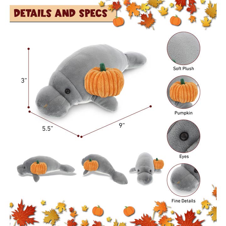 Cota Global - Wholesale Stuffed/Plush Toy - Kids & Baby - Plush Pumpkin - Wild Collection Plush - 9" Grey Manatee2