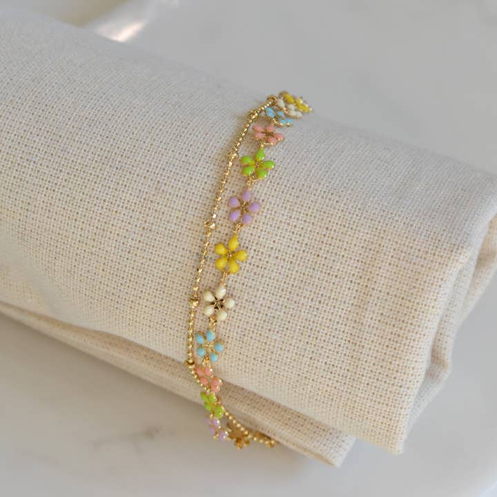 StarryNYC - Wholesale Link & chain bracelet - Color Epoxy Enamel Flower Adjustable Chain Bracelets1