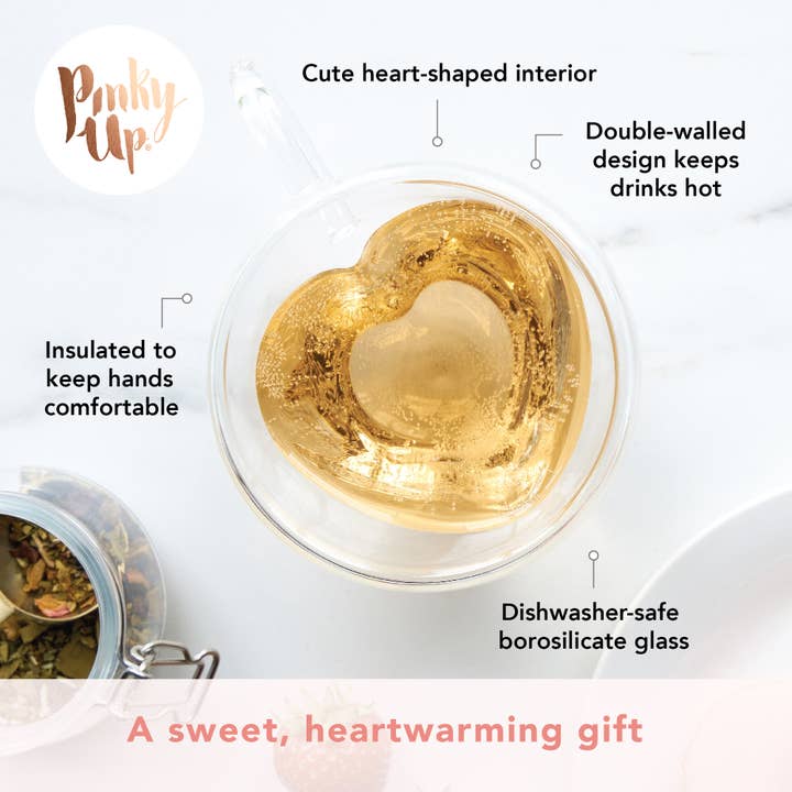 Pinky Up - Wholesale Coffee Mug - Kendallâ„¢ Double Walled Insulated Glass Mug Heart Shaped5