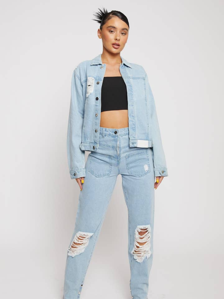 VESTE EN JEAN DÉLAVÉE - BLEU CLAIR pour la vente par HERMAN & CO