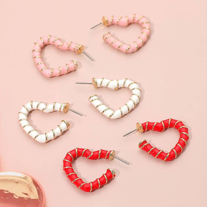 Enamel Twisted Open Heart Hoop Earrings for wholesale by Sensibling Corp.