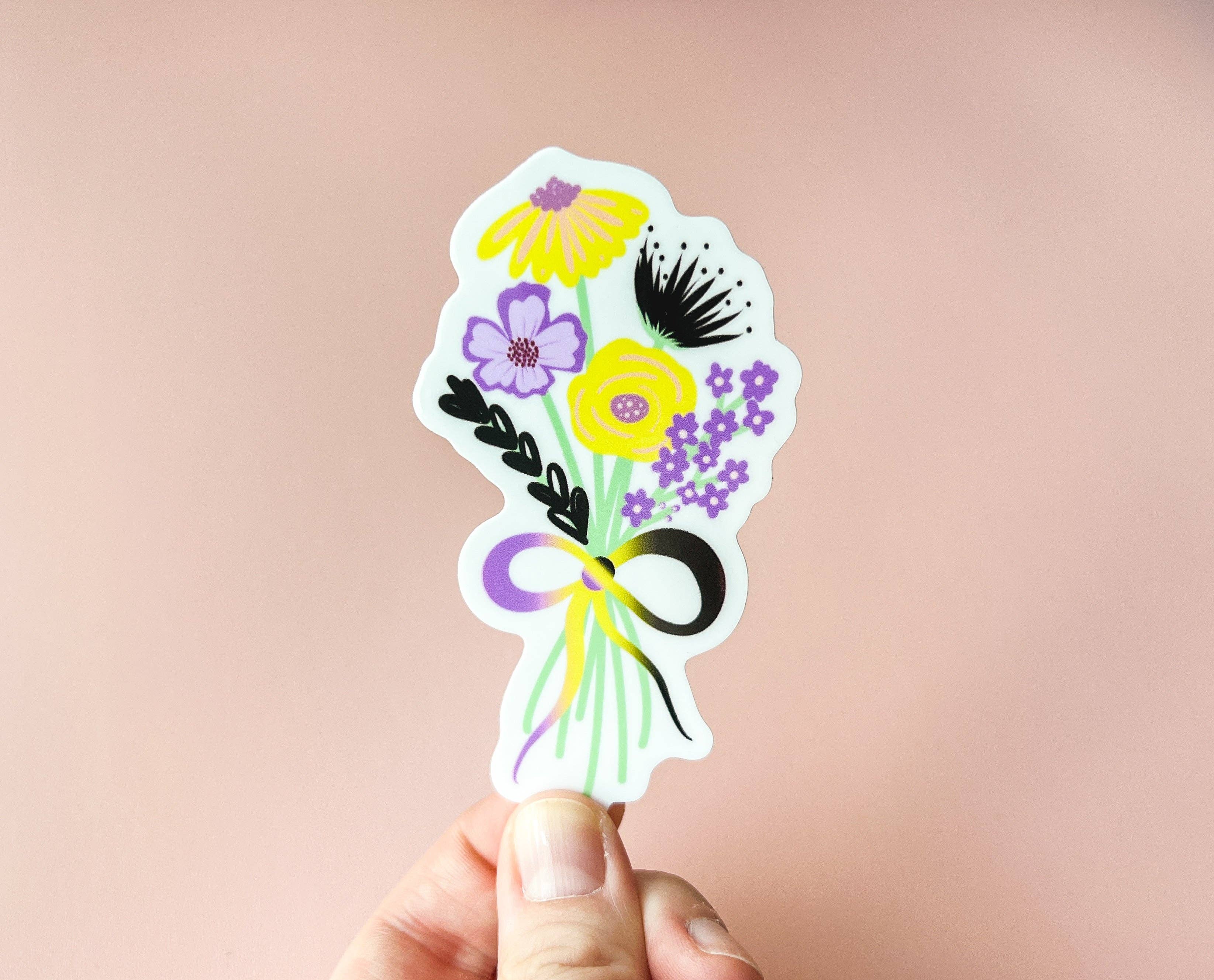 The Harpy Otter Co - Wholesale Sticker - NonBinary Pride Flag Floral Bouquet Sticker2