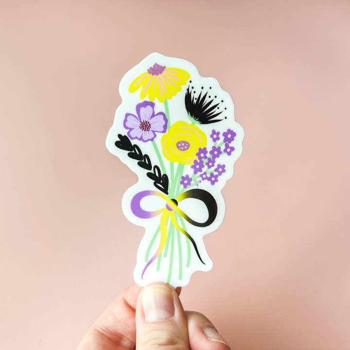 The Harpy Otter Co - Wholesale Sticker - NonBinary Pride Flag Floral Bouquet Sticker2