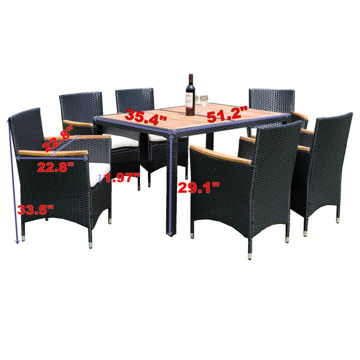 39F Inc. - Wholesale Patio Set - 7-Piece Outdoor Patio Wicker Dining Set with Acacia Wood Top3