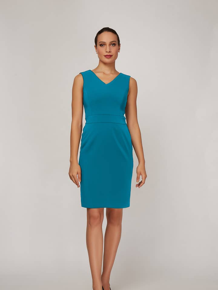 Vestido Alyssa Costas Gola V - Azul por atacado de Nora Gardner