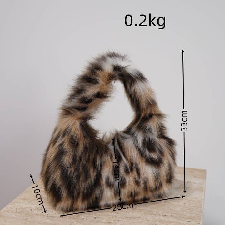 Dipped Shop - Wholesale Top handle bag – women's - Winter Leopard Print Fluffy Underarm Handbag DP25G66710