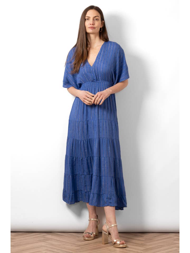 Sarta – wholesale Dress – Women's – Sienna Maxi Kaftan Dress - Royal Blue, Metallic Stripe