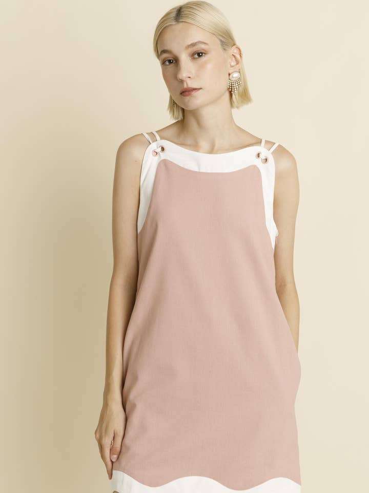 AD1962 - LINEN WAVE HEM MINI DRESS for wholesale by Aureum