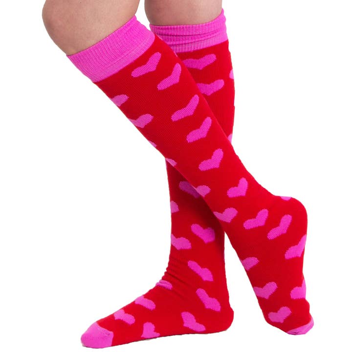 Red/Neon Pink Heart Socks for wholesale by Chrissy's Socks