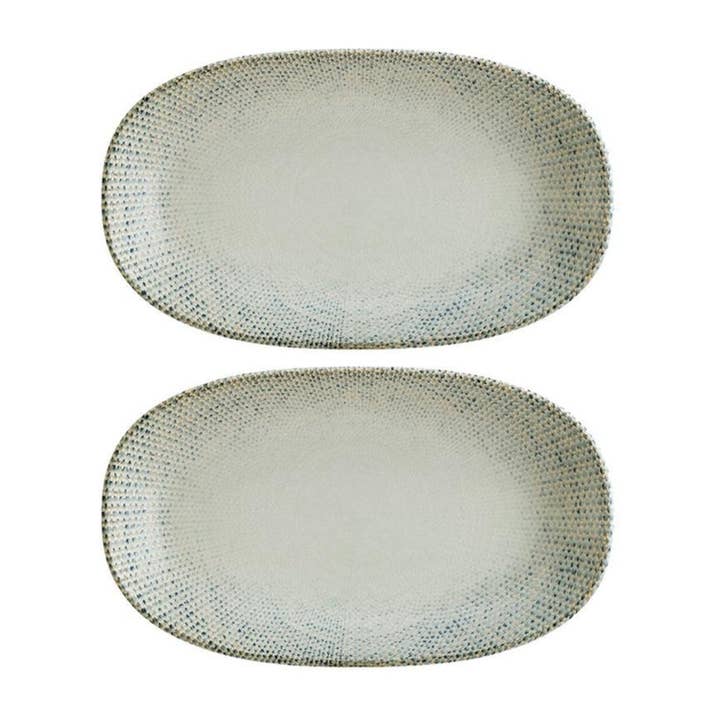 Sway 19,05 cm x 10,8 cm x h:2,54 cm oval verzierte Porzellanplatte (Set mit 2) für den Großhandel von TURGLA HOME