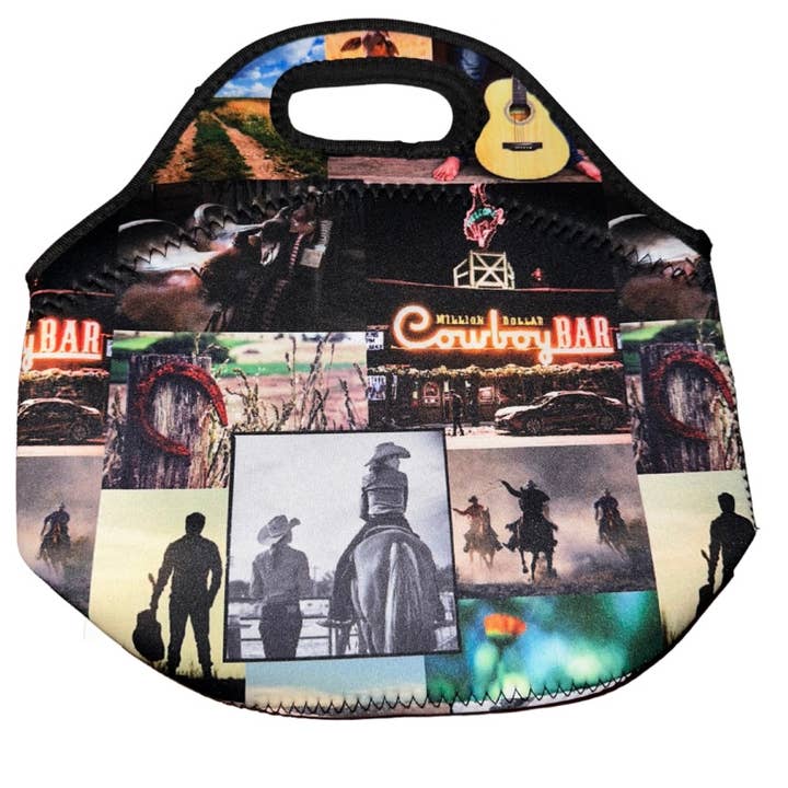 The Front Porch Label - Wholesale Lunch Bag/Box - Kids - Cowboy Collage Lunch Tote