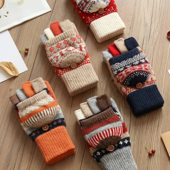 Happy Knits – wholesale Handskar - Dam – Damvantar i ull - Fingervantar med avtagbart lock för vinterbruk