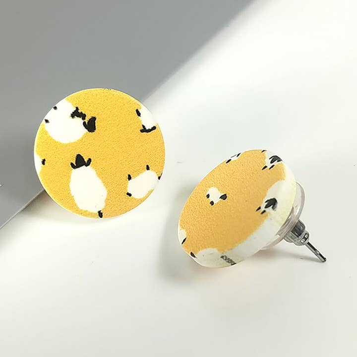 Yellow Sheep Round Acrylic Stud Earrings for wholesale by Sparkle Being