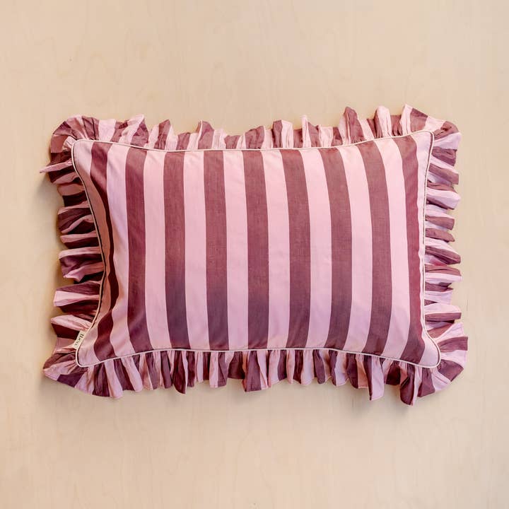 TBCo - Wholesale Bedding Set - Cotton Duvet Cover & Pillowcases Set in Pink & Burgundy Stripe1