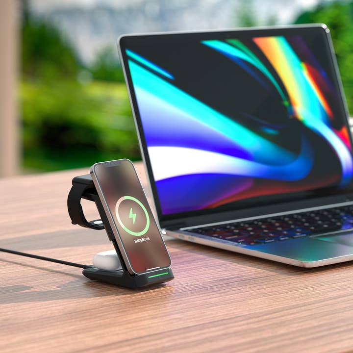 LAX Gadgets - Vente Station de charge - Station de recharge sans fil 3 en 1, support de chargeur, pack de vente au détail8