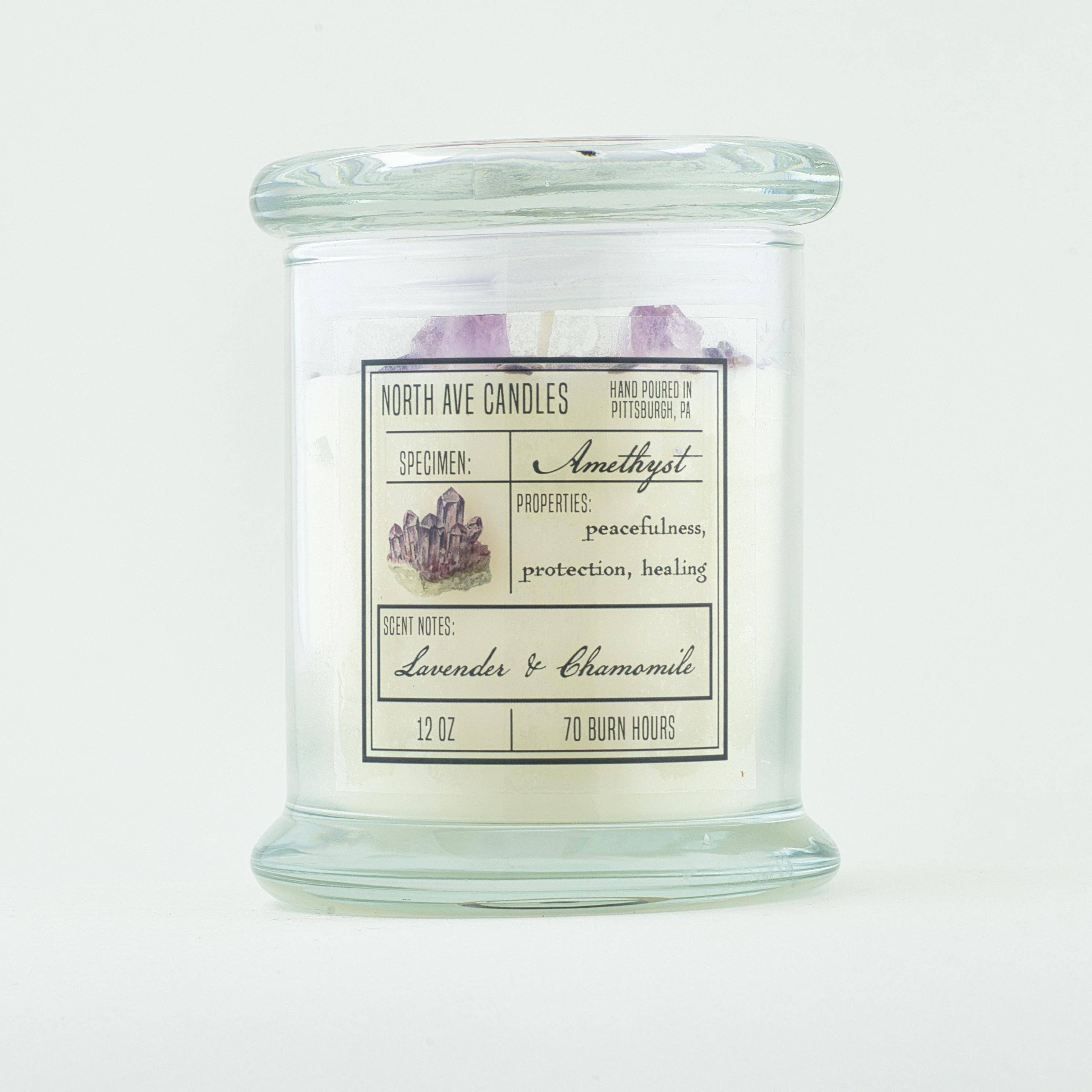 North Ave Candles - Wholesale Jar/Filled Candle - Crystal Candle / Amethyst | Lavender + Chamomile1