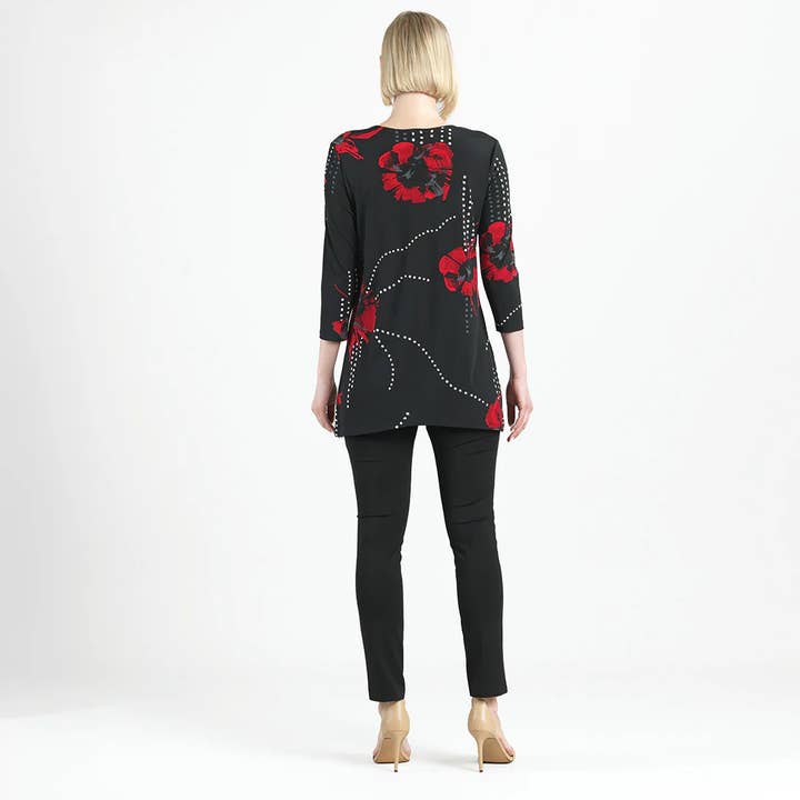 Black Red TU225P1 - Side Vent Kerchief Hem Tunic - Polka Poppy for wholesale on Faire3
