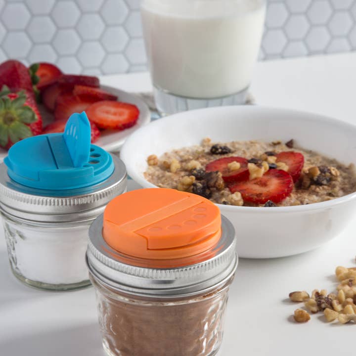 Fox Run Brands - Wholesale Food Storage Container - Jarware Spice Lid for Regular Mouth Mason Jar, Orange, Blue
