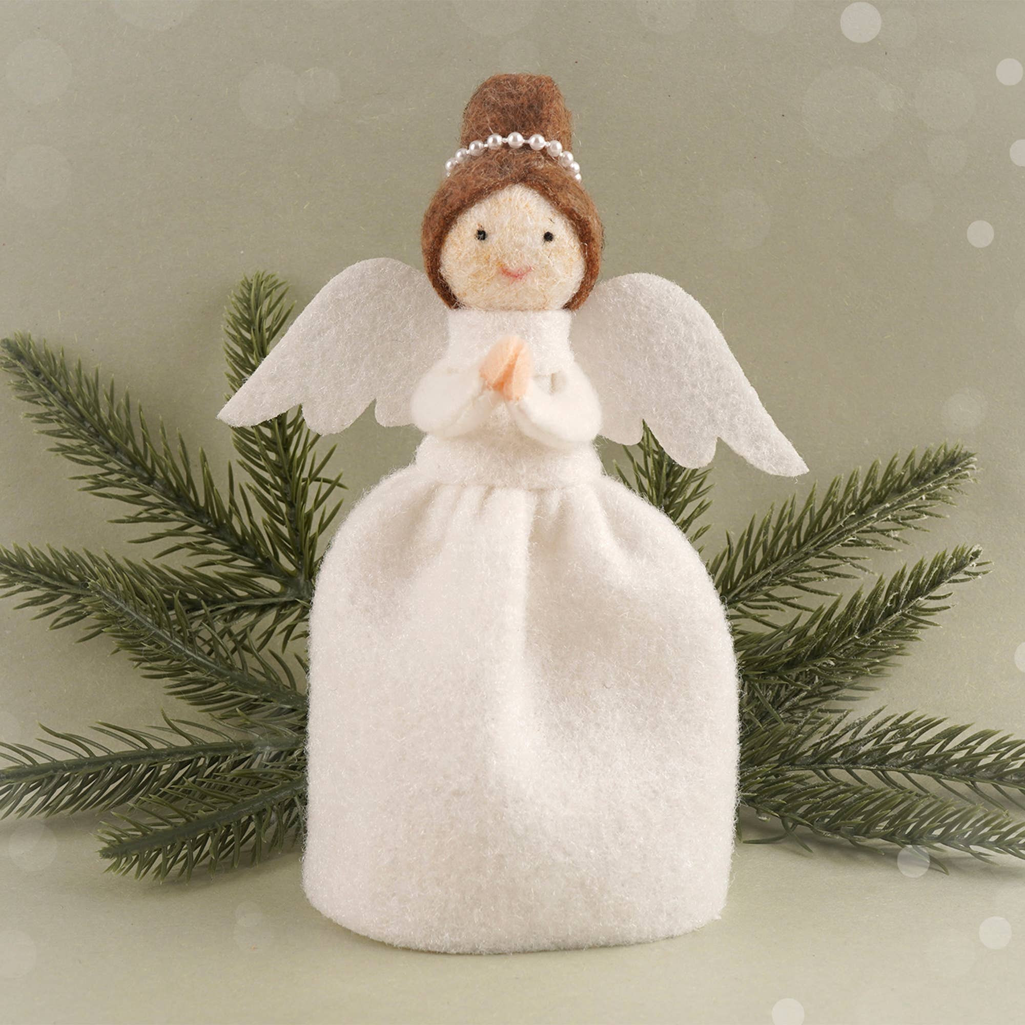 CGB Giftware - Wholesale Tree Topper - Christmas Felt Dark Haired Angel Tree Topper0