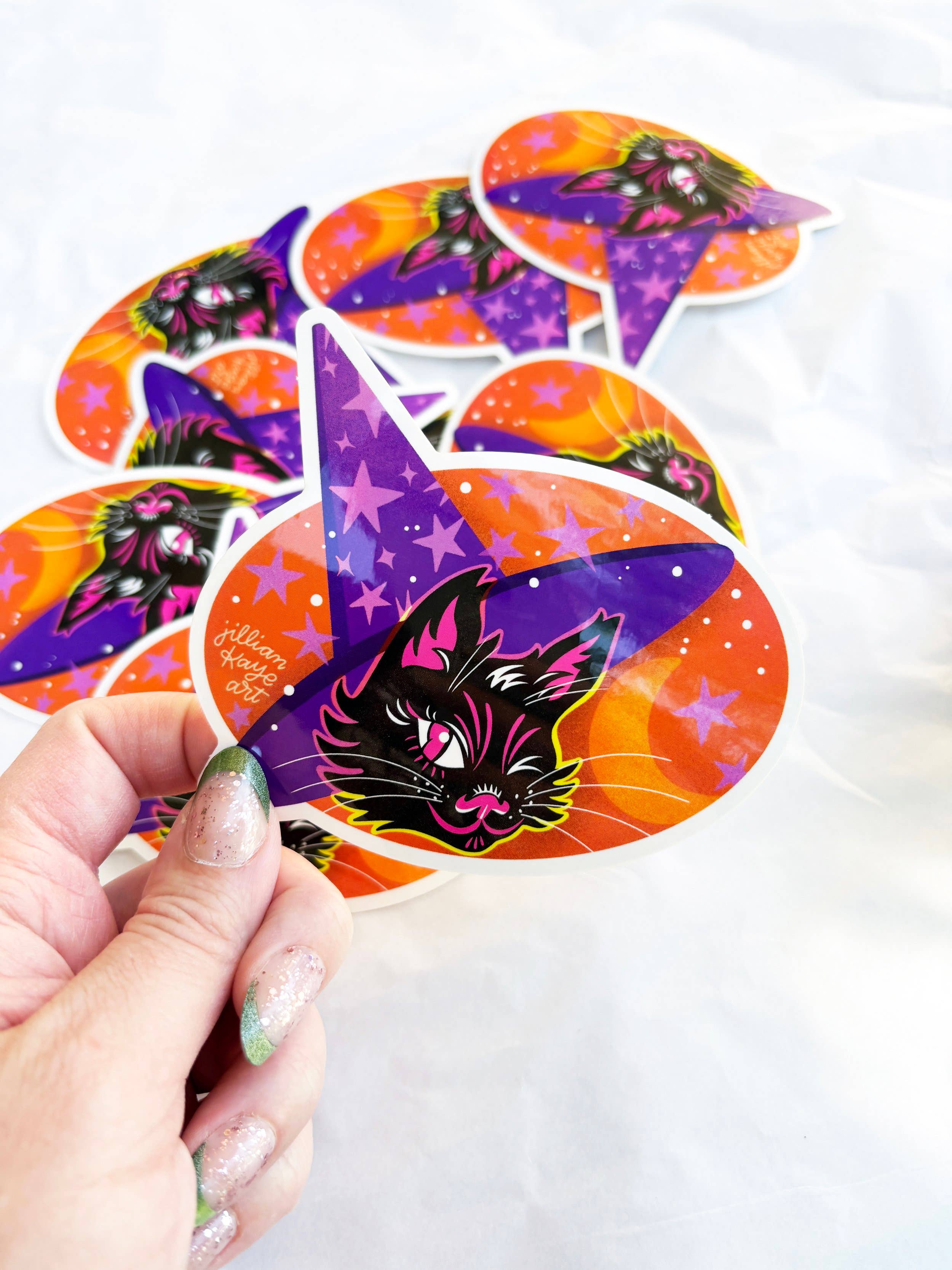 Jillian Kaye Art - Wholesale Sticker - Kitschy Witchy Kitty Cat | 4" Vinyl Sticker1
