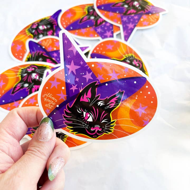 Jillian Kaye Art - Wholesale Sticker - Kitschy Witchy Kitty Cat | 4" Vinyl Sticker1