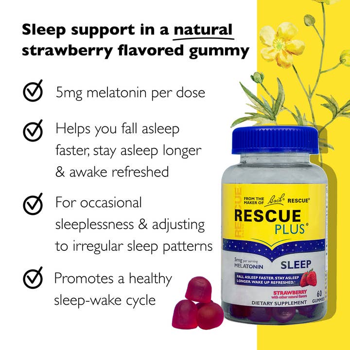 RESCUE & Bach Original Flower Remedies - Wholesale Oral Supplement/Vitamin - Bach Rescue Plus Sleep Gummies 5mg Melatonin, Strawberry