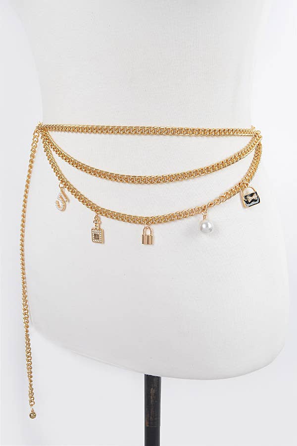 anbfashion - Wholesale Riem - Dames - Parfumzakje met parels Layered Charm Chain Belt2
