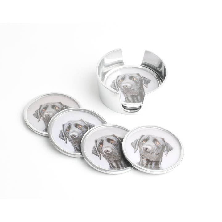 Black Labrador Coasters Set of 6 - 9 cm for wholesale by Tilnar Art