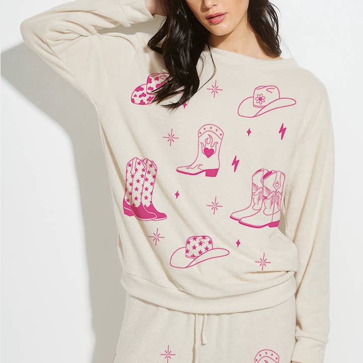 Phil Love - Wholesale Lounge Set - Women's - Cowgirl boots print soft loungewear set p