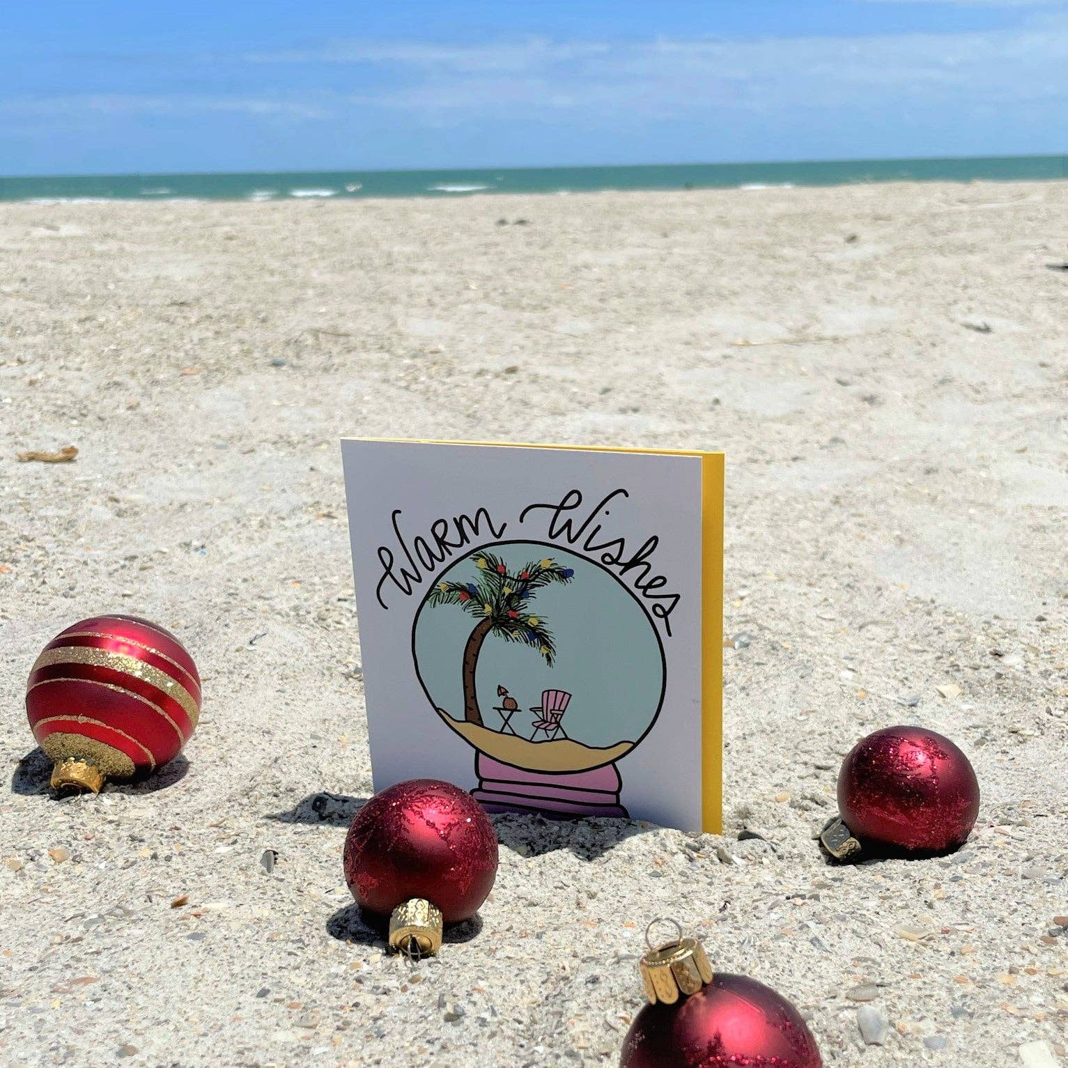 Pretty Peacock Paperie - Women's Empowerment - Wholesale Christmas Card - Warm Wishes Tropical Snow Globe Holiday Greeting Card3