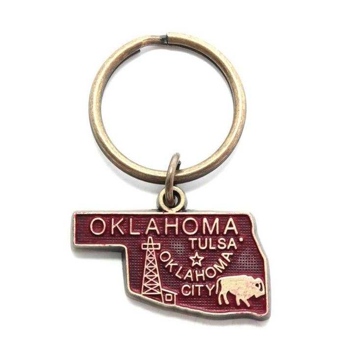 Oklahoma Keychain - High Quality Thick Metal State Love for wholesale by Gleeful Peacock