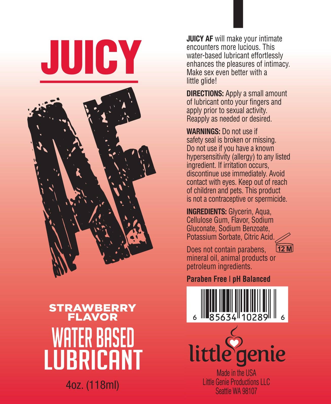 Little Genie Productions - Vendita all'ingrosso Lubrificanti personali - Lubrificante Juicy AF - Fragola 2oz3
